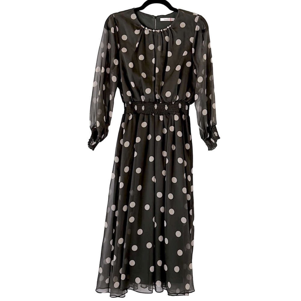 🧨$15 SALE ▪️PHRRDI▪️Vintage 1970s Polka dot maxi dress with sheer puff sleeves